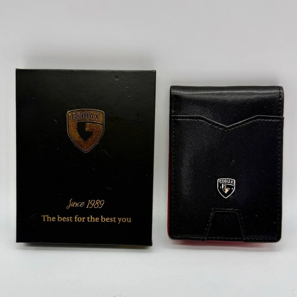 GSOIAX‎ Slim Wallet Rfid Blocking Faux Leather Bifold Front Pocket Black & Red